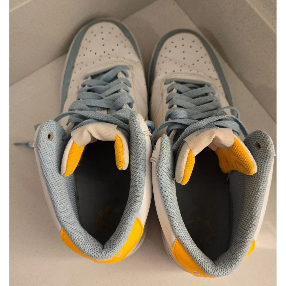 Nike Court Vision High Top Sneakers White Yellow Blue Size 10 Mens‎ Shoes